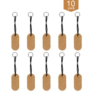 10 sets kurk rechthoekige sleutelhanger gemaakt van zuiver hout en leeg materiaal aanpasbare sleutelhanger