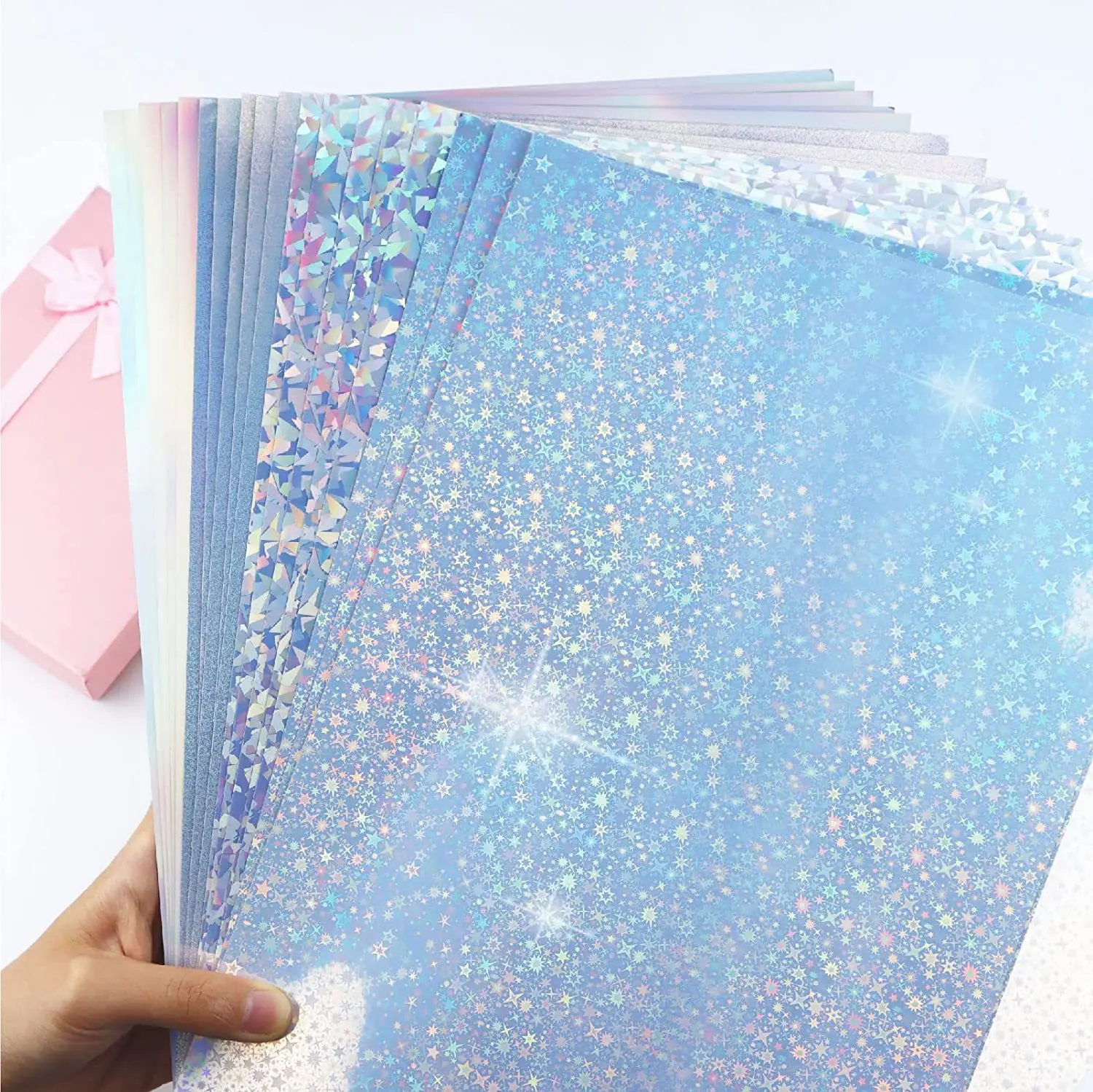 10 Blätter A4 Holographischer Laserdruckpapier wasserdichtes Vinyldruckaufkleber DIY Selbstklebendpapier für Laser-Tintenstrahldrucke