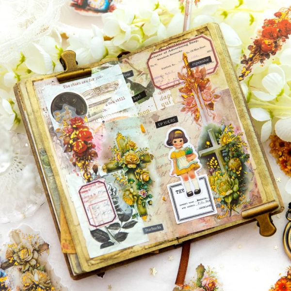 10 feuilles d'Alice's Magic Tea Party Series Vintage Flower Pet Sticker Creative DIY Journal Collage Decor Material Stationery