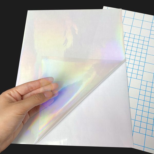 10 feuilles Film de plastifin froid arrière Holographic Foil Adhesive Cold Hot Laminator Film Tape Diy Package Color Card Carte Photo Decor