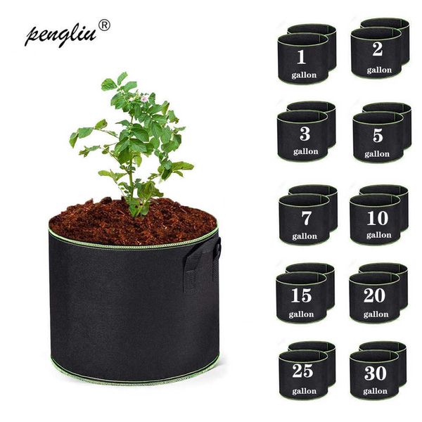 Bolsa de cultivo de galones de 10 tamaños, tela gruesa negra, maceta para vivero, bolsa para plantas, contenedor de raíces, maceta para flores, bricolaje, patata, jardinería 210615