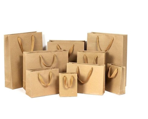 10 tailles stock et sac cadeau en papier personnalisé kraft brun avec poignées en gros