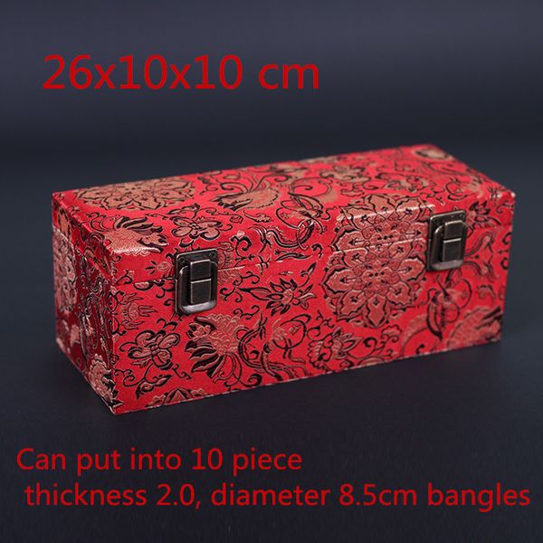 Boîte de luxe en bois de chine faite à la main à 10 fentes, boîte de rangement pour bracelets, boîte d'emballage de bijoux décoratifs en tissu de soie 26x10x10cm