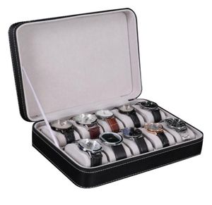 10 Slot Watch Box Storage Boxes Display Case Sieraden Organisator met 10 verwijderbare horloge kussen Velvet voering zipper sluiting Synthet8028747