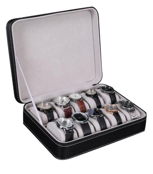 10 boîtes de montre à fente Boîtes de rangement Affichage de la boîte à affichage Organisateur de bijoux avec 10 watch amovable watch oreiller en velours à fermeture éclair de fermeture à glissière Synthet9743327