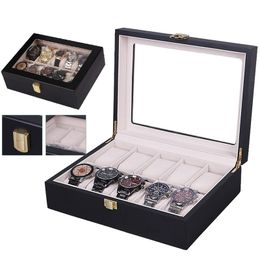 10 ranuras Relojes de madera Caja de almacenamiento Reloj de madera Colección de joyas Organizador Caja Relojes de pulsera Titular PU Regalos de cuero Dislpay 220428