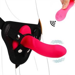 10 Speed Vibrating Strap On Vibrator Bragas Lesbianas Bondage Dildo Belt Penis Artificial Sex Toys para Womans 50% Barato en línea Véndenos en línea