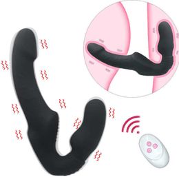 Gode vibrateur sans bretelles à 10 vitesses pour femme, Double vibration, point G, adulte, pour Couple, masseur de Prostate Anal