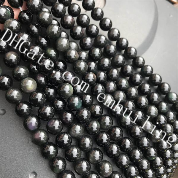 10 Brins Naturel Arc-En-Noir Obsidienne Pierre Perles Lisse Perles Rondes En Verre Perles Lâches pour La Fabrication de Bijoux DIY Bracelet Collier 4mm-16mm