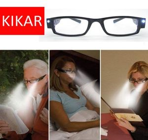 10 sterkte KIKAR mode LED-leesbril met plastic behuizing Nachtlezer Eye Light Up Lenzenvloeistof Spektakel Dioptrie Vergrootglas P1341231