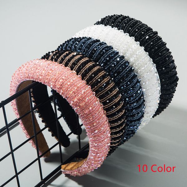 10 Estilo de gama alta para mujer Diadema de esponja Simple Moda de lado ancho Hecho a mano Con cuentas Neto Temperamento rojo Diademas Accesorios para el cabello coreano B12