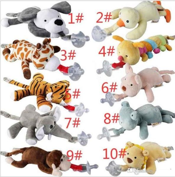 10 Estilo Nuevo chupete animal de silicona con juguete de peluche bebé jirafa elefante pezón niños recién nacidos niños pequeños Los productos incluyen pacif7861690