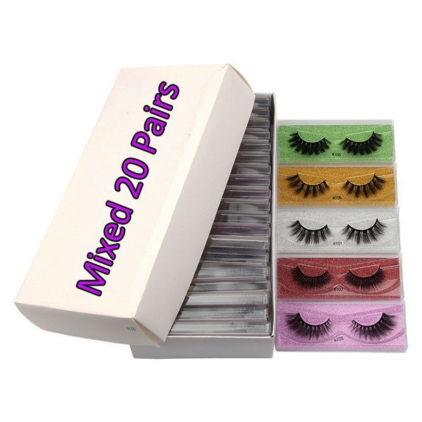 10 styles 20 paires de faux cils de vison faits à la main avec carte de fond de couleur et boîte cils naturels 3D cils longs et épais kit de maquillage d'extension de cils doux