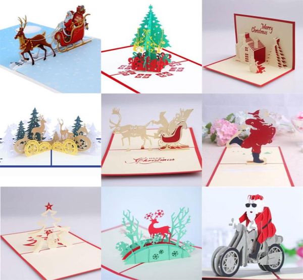 10 Styles 3D Pop Up joyeux noël cartes de voeux arbre père noël cerf bonhomme de neige carte-cadeau fête festive Supplies8899711