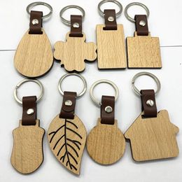 10 Styles Beech Keychain Gepersonaliseerde houten lederen sleutelhangers tas decoratie Diy Key Chain Thanksgiving Gift TT0428