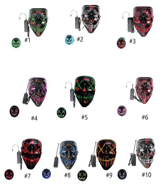 10 styles masques d'Halloween cool Masque LED Light Up Scary Skull Glow Masques pour enfants adultes Halloween Rave Party Masques effrayants Wholea552771348