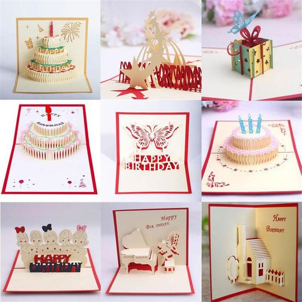 10 estilos mezclados 3D pastel de feliz cumpleaños Pop Up tarjetas de felicitación de bendición hechas a mano suministros festivos creativos para fiestas 2223