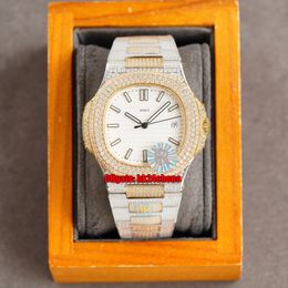 10 styles montres de qualité supérieure RRF 40MM Nautilus 5711 diamants complets Cal.324 montre automatique pour homme cadran blanc bracelet bicolore en or 18 carats montres-bracelets de sport pour hommes