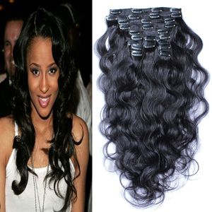 10 tot 26 inch Body Wave Braziliaanse niet-Remy Haar # 1B Natuurlijke Zwarte Kleur Menselijk Haar Clip in Menselijk Hair Extensions 100g 10pcs / Partij Volledige Hoofd