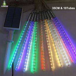 10 tubes 360 LED solaire pluie de météores guirlande lumineuse extérieure étanche tubes de Noël guirlande lumineuse pour la décoration de fête de mariage