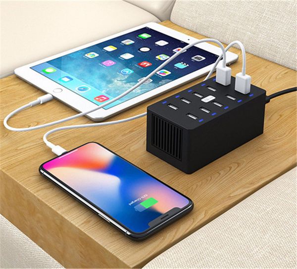 Estación de carga rápida con 10 puertos USB, base con Cable de 40W, enchufe para EE. UU., AU, UE, Reino Unido, para iPhone, iPad, PC, Kindle, cargador Multi USB