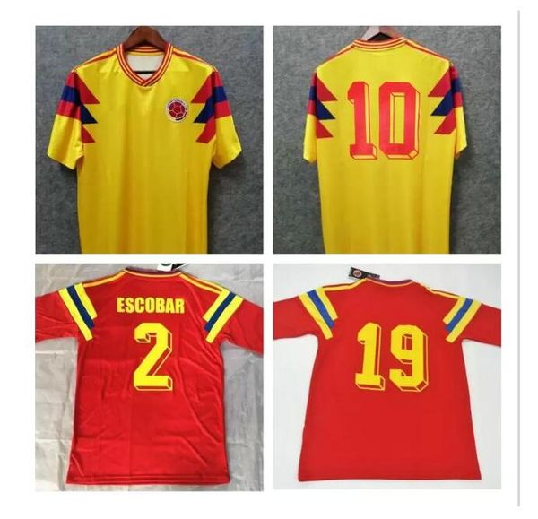 # 10 Valderrama Guerrero Colombia 1990 Camiseta de fútbol retro Visitante Rojo Clásico Conmemorar Colección antigua Vintage Hogar Amarillo Fútbol