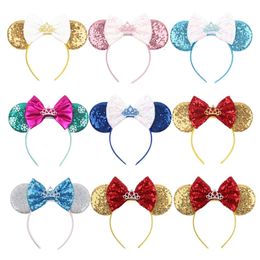 10 Groothandel Sparkling Crown Hair Girl Princess Party Hoofddeksels pailletten Mouse Ear Bow Hoofdband Childrens Hair Accessoires 240521