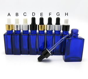 10 x 30 ml kobaltblauw E vloeibare fles met pipet-dropper, 1 oz kleine olieglazen druppelaar topkwaliteit