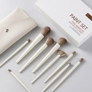 10 X Juego de brochas de maquillaje, polvos sueltos y suaves blancos, base, colorete, herramientas cosméticas, sombra de ojos, resaltador, Kit de brochas de maquillaje con bolsa