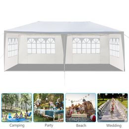 Tente de fête en plein air 10'x20 'avec 4 parois latérales amovibles, gazebo de mariage de patio à canopée imperméable, blanc