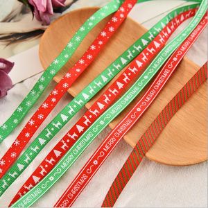 10 Yards / Roll Christmas Gift Wrap Lint Gedrukte Sneeuwvlok Grosgrain Linten DIY Nieuwjaar Bruiloft Decoratie BT6726