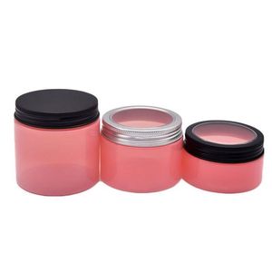 100 150 200 250 ml pots en plastique rose PET pot cosmétique boîtes de stockage bouteille ronde avec couvercles en aluminium de fenêtre pour masque crème Uwupm