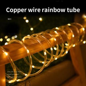 100 200 LED décoration de jardin à énergie solaire corde tube chaîne lumières extérieure étanche fée lumières guirlande pour cour de Noël a03