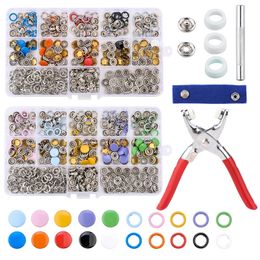 100/200 ensembles de boutons-pression en métal, Kit d'outils de boutons-pression, anneaux avec pince de fixation, Kit d'outils de presse pour la couture de vêtements, 10 couleurs 240321