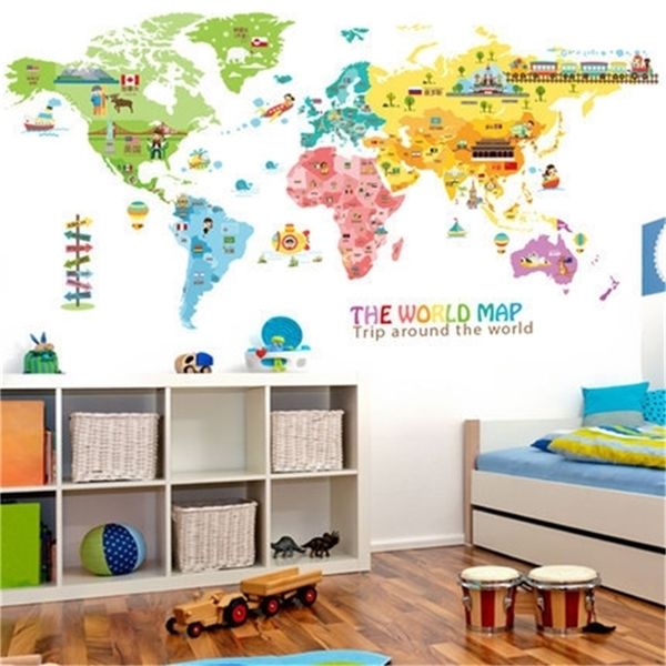 100 * 200 cm Gran mapa del mundo animal Decoración para el hogar Etiqueta de la pared Dibujos animados Habitaciones para niños Guardería Decoración para el hogar Póster Impresiones Arte de la pared Imágenes Y200102