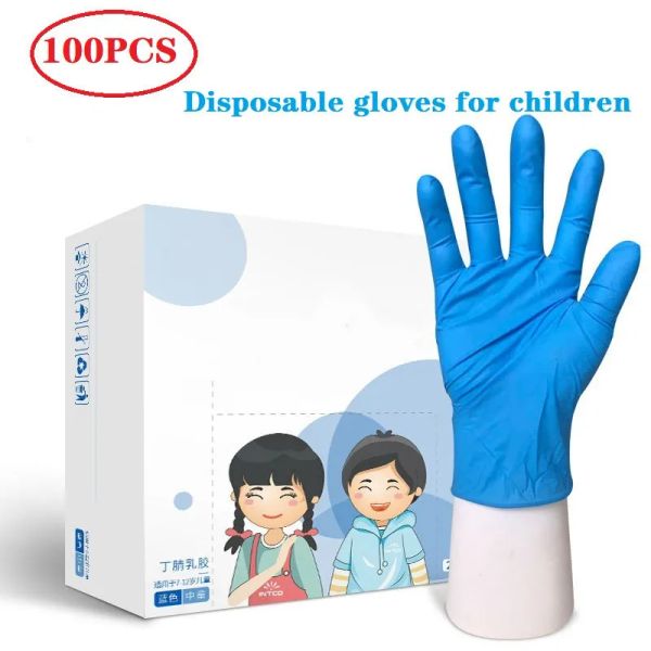 100 / 20pcs Gants enfants jetables gants nitrile gants de latex pour enfants gants de scolarisation épaissis pour le nettoyage en caoutchouc bleu
