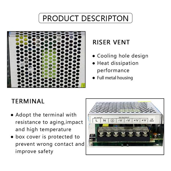 100-240V AC à DC 12V 8.5A 100W Mode de commutateur Conterneur d'alimentation Alimentation LED Transformateur de transformateur