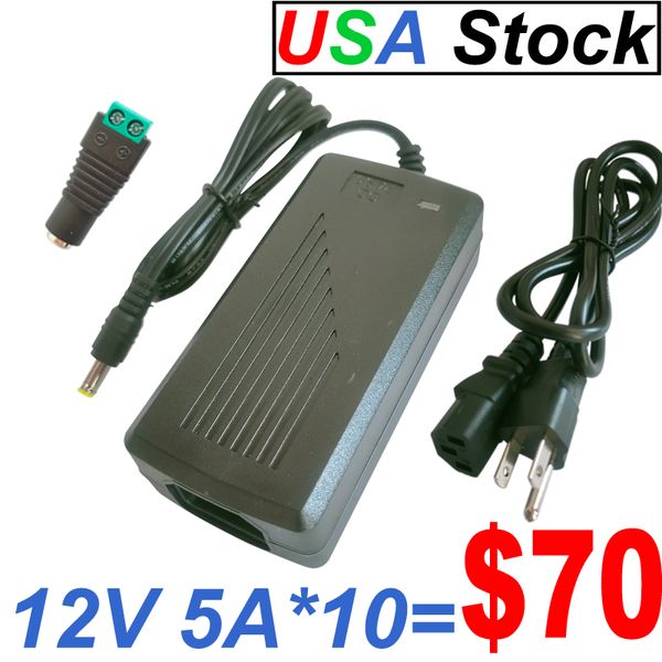 100-240 V AC à DC12 V 5 A Transformateurs d'éclairage Alimentation Adaptateur secteur de table 60 watts 12 V 5 A Adaptateur d'alimentation à découpage Convertisseur 5,5 x 2,5 mm 5,5 x 2,1 mm crestech168