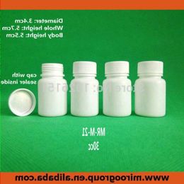 100 2pcs 30ml 30g 30cc large bouche HDPE blanc pharmaceutique vide bouteille de pilule en plastique contenants de médecine en plastique avec bouchon joint Hffhp