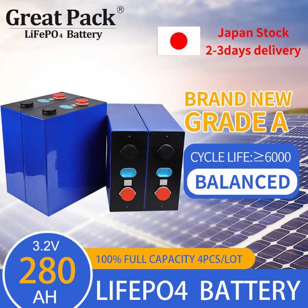 100% 4 pièces 3.2V 280Ah Lithium Ion batterie cellule nouvelle Grade A LiFePO4 batterie externe Rechargeable avec barre omnibus