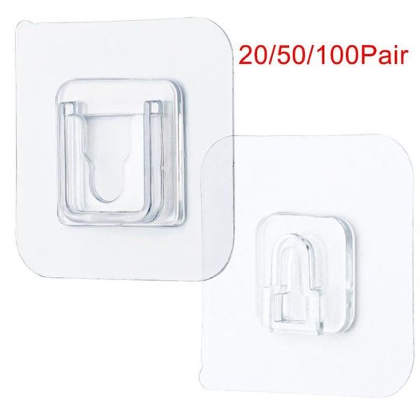 100 50 20 pares adhesivo de doble cara ganchos de pared colgador de pared transparente ventosa gancho impermeable reutilizable Drop228o