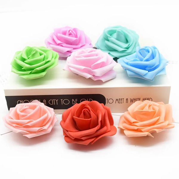 100/500pcs de 7cmpe Foam Rose Head Flower Artificial Flor para Halloween Wedding Wedding esposa madre amiga Decoración de cumpleaños