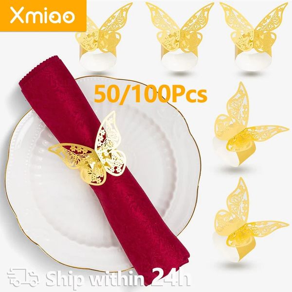 100/50 Uds anillos de servilleta Premium corte láser servilletero de papel de aluminio para decoración de mesa de cena de fiesta de boda servicios de Catering 240127