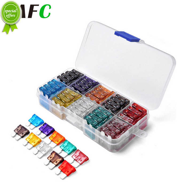 100/50Ps Profile Medium Size Blade Type Car Fuse Assortment Set Auto Car Truck 2.5/3/5/7.5/10/15/20/25/30/35A Fuse with Box Clip