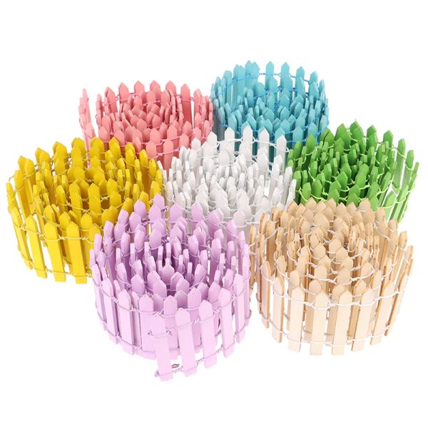 100 * 5cm miniature petite clôture en bois bricolage fée jardin micro-poupée portes décor ornement blanc / café / rose / bleu couleurs