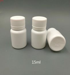 100 + 5 ensembles 15 cc 15g bouteilles de pilules de médecine pharmaceutique en plastique vides conteneurs de bouteilles blanches, scellant à bouchon à vis de bonne qualité