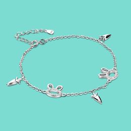 100% 925 armband-schattig konijn / wortel hanger armband-dames sterling zilveren ketting 19cm-fijne sieraden-valentijns geschenk