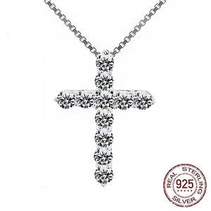 100% 925 Zilveren Cross Crystal Hangers Ketting 5A Zirconia Kettingen Minnaar Choker Sieraden Cadeau Voor Vrouwen Meisje DZ005279o