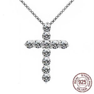 100% 925 Silver Cross Crystal Hangers ketting 5a zirkonia kettingen minnaar choker sieraden cadeau voor vrouwen meisje dz005218o