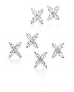 Серьги-гвоздики из 100% серебра 925 пробы с бриллиантами, маленькие маркизы, три дополнительных модных роскошных брендовых женских ювелирных изделий, оптовая продажа7175239